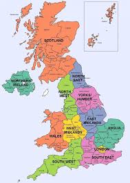 Mappa delle regioni del Regno Unito (UK): mappa politica e statale ...